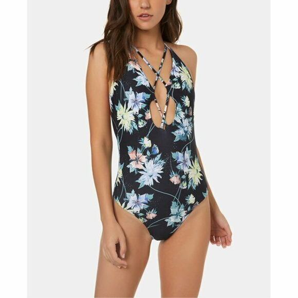 O'Neill Women Floral Printed Dahlia Plunging One-Piece Cheeky Swimsuit Size XS - Picture 1 of 5